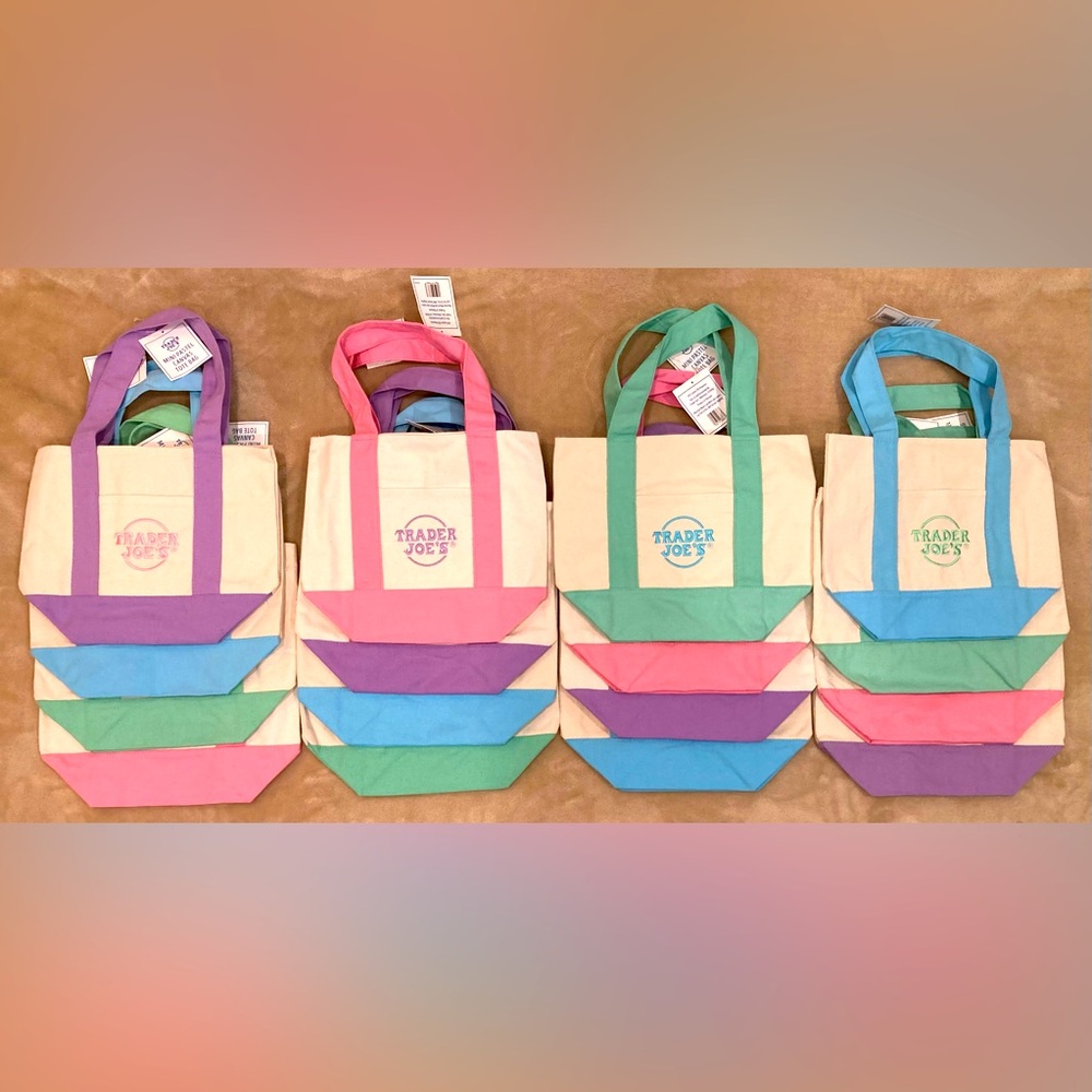 TRADER JOE'S MINI PASTEL CANVAS TOTE BAG 2025 Limited Edition Full Set
